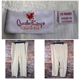 Quacker Factory Corduroy Yellow Cream Cropped Pants 1X Cotton Blend Casual